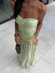 Lunivop New Green Jacquard Mesh Patchwork Summer Dress Women Elegant Slip Backless Zip-up Maxi Dress Female Party Holiday Dress