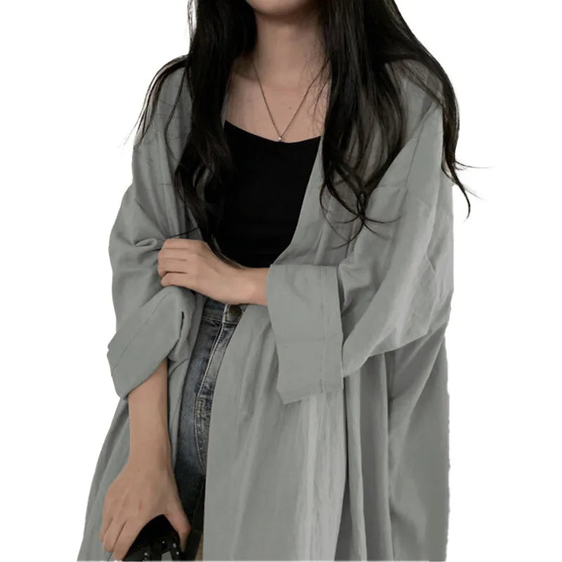Lunivop Summer Korean Version Loose Fit Women's Long Cardigan Summer Solid Color Breathable Thin Windbreaker Sunscreen Clothing