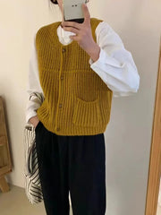 Lunivop Chunky Knit Sweater Vest for Women Button Up Sleeveless Knit Top with Front Pockets Korean Ladies Casual Chic Outfit
