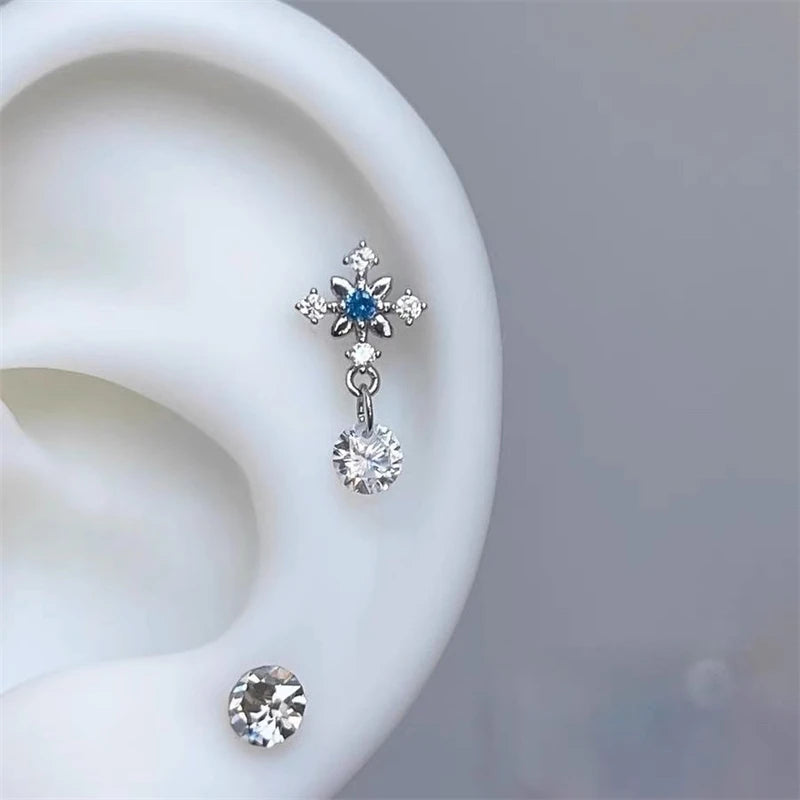 Lunivop 1pcs Quality Shiny Cross Zircon 316L Stainless Steel Ear Bone Nail Y2K Style Silver Color Earring for Women Cochlear Accessories