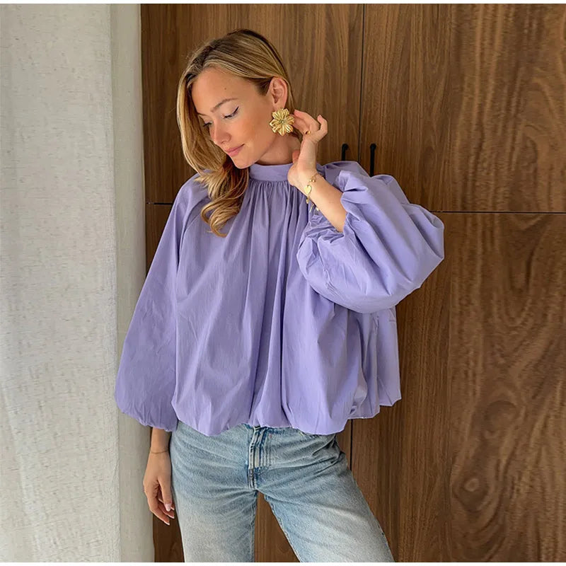 Lunivop   Fashion Women's Bowknot Shirt Pleated Long Sleeve O-Neck Backless Lady Shirts Solid Spring Summer Elegant Women Loose Top 2025