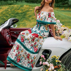Lunivop  Spring And Summer New Women Clothing Party Dresses Off The Shoulder Fashion Printed Beach Vacation A-Line Long Dresses