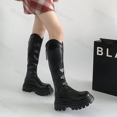 Lunivop Patent Leather High Heels Long Boots Women New 2025 Autumn Round Toe Knee-high Botas Woman Back Zipper Thick Heeled Shoes Female