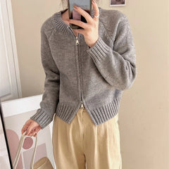 Lunivop Zip Up Sweater Cardigan for Women Solid Long Sleeve Crew Neck Zipper Front Knitted Jacket Teen-girl Fall Winter Casual Outfit