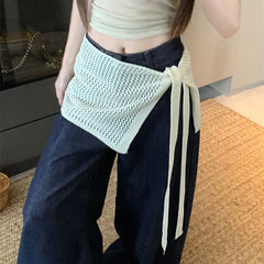 Lunivop  New Solid Western All-match Mujer Faldas Knit Hollow Out Lace Up Sweet Skirts Age Reduction Literary Fart Curtain