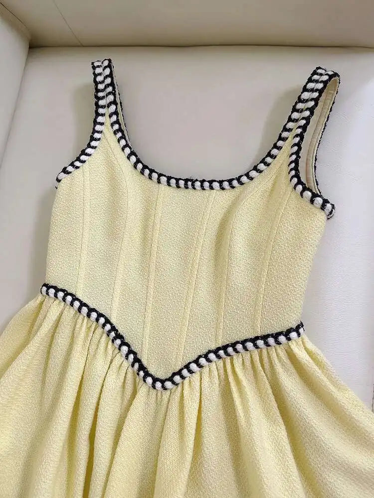 Lunivop French Elegant Tweed Thick Straps Dresses For Women Square Collar Sleeveless Vintage Maxi Bottom Dress 2025 Autumn