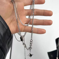 Lunivop Hip Hop Zircon Star Double Layer Necklace For Men Women Trend Charm Titanium Steel Pendant Chain Unisex Jewelry Wholesale