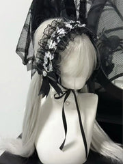 Lunivop  Goth Bunny Ear Bow Hair bands Harajuku Gothic Lolita Y2K girl Rabbit ears hair band Punk Lace Ruffled Headband Hair Hoop