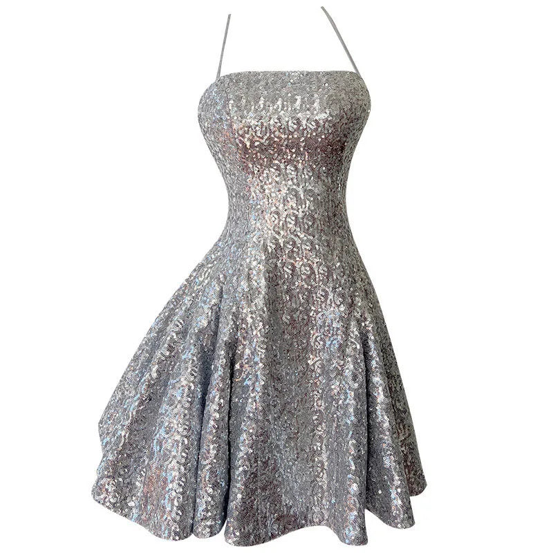 Lunivop  Fashion Women's Hanging Straps Around The Neck Dress Sleeveless Bustier Sequin Female Party Dress New Tide
