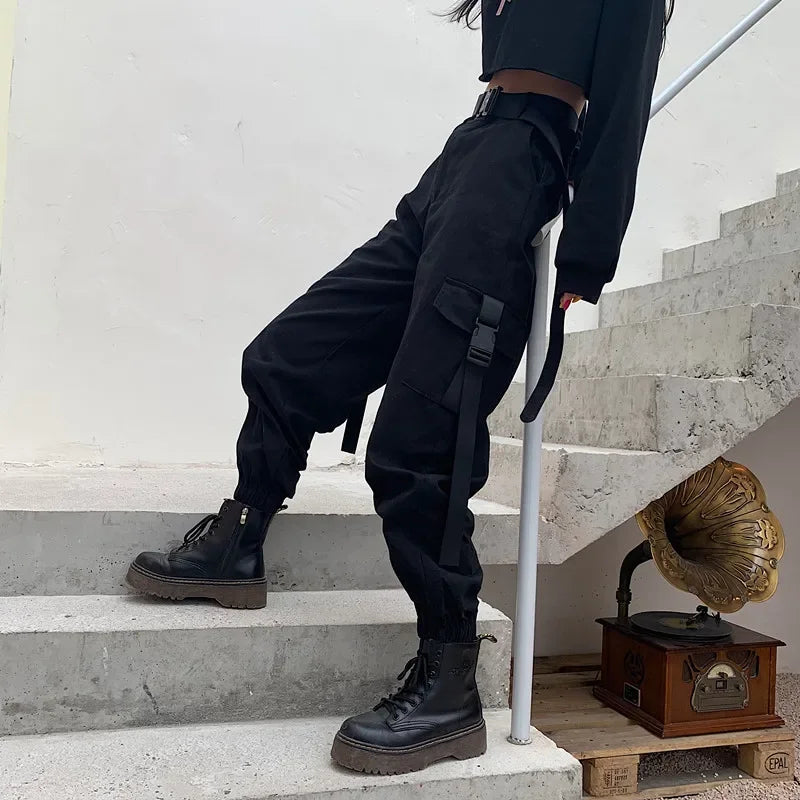 Lunivop  Big Pockets Cargo Pants Women Elastic High Waist Loose Streetwear Summer Pant Baggy Tactical Trouser Hip Hop Joggers Pants