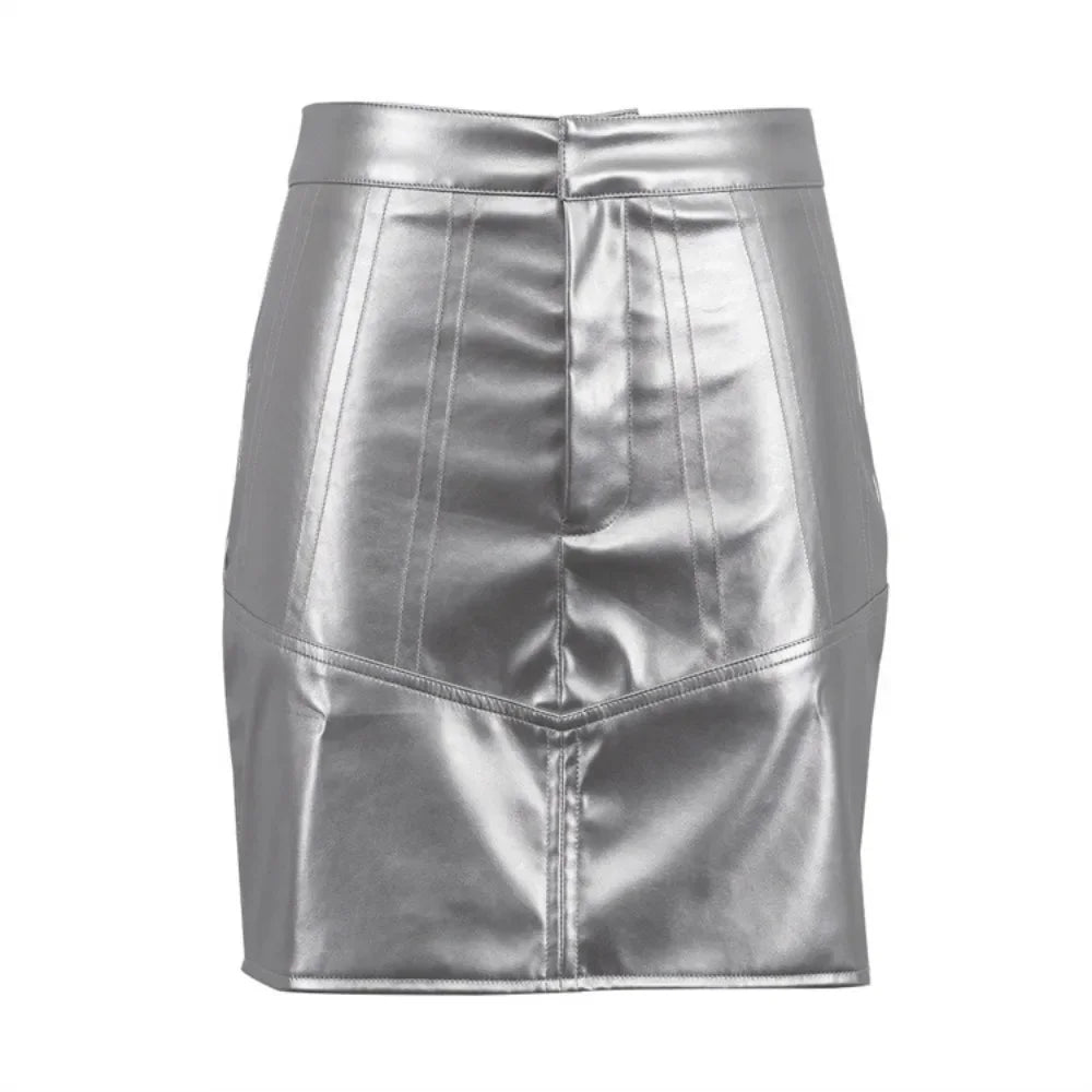 Lunivop Sliver Leather Mini Skirts for Women Fashion High Waist Bodycon Short Skirt Autumn Winter Casual Basic Y2K Skirt 2024 Streetwear