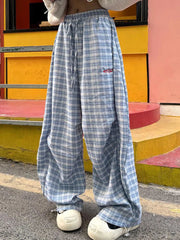 Lunivop  Streetwear Y2K Plaid Pants Women Vintage American High Waist Scimitar Pants Harajuku Oversize Loose Bf Casual Trousers New