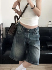 Lunivop  American Retro Blue Denim Shorts Women Korean Style High Waist Biker  Jeans Feminino Summer Chic Streetwear
