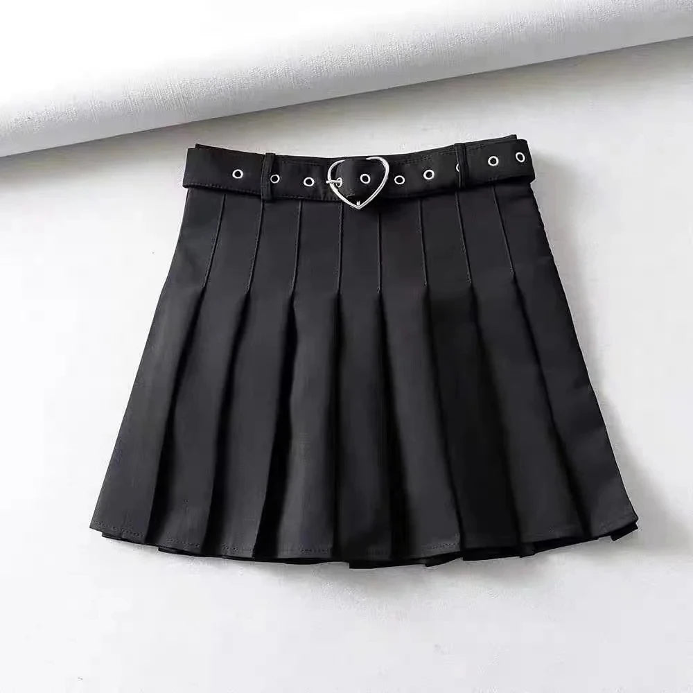 Lunivop Punk Mini Skirt With Chain Belt Rock Girl Cheerleading Belted Pleated Skirt Women Alt-girl Egirl Y2K Outfit