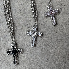 Lunivop Stainless Steel Chain Black Cross Necklace For Women Men Vintage Punk Simple Geometric Pendant Necklace Choker Jewelry