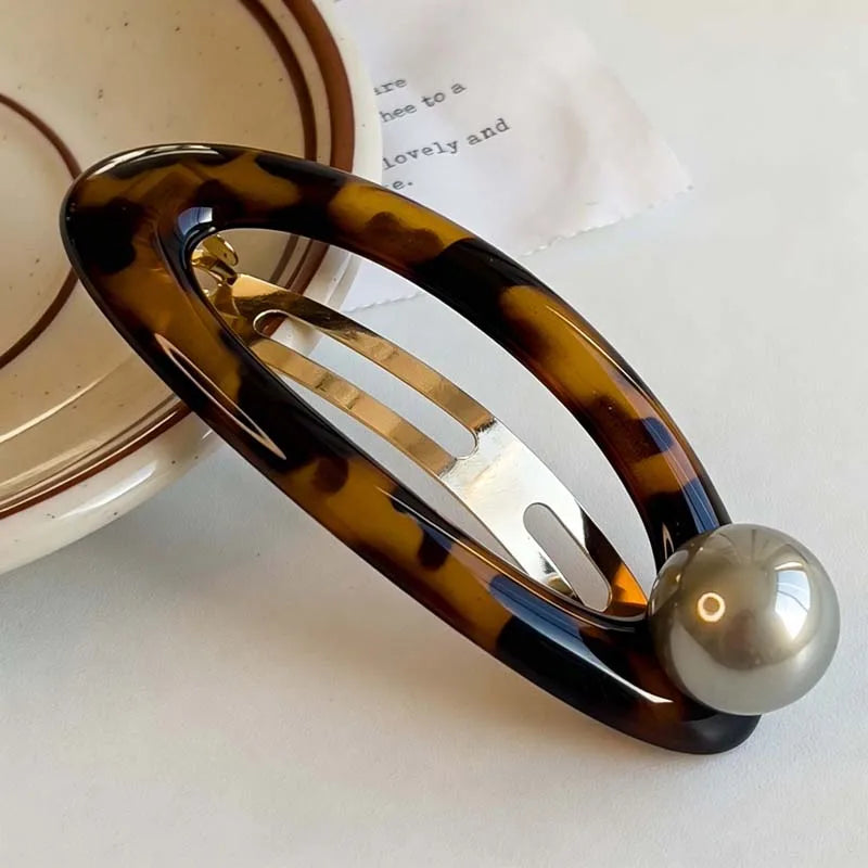 Lunivop  Vintage Leopard Print Oval Hair Clip for Women Elegant Acetate Pearl BB Spring Hair Clip Barrette Hair Accessories