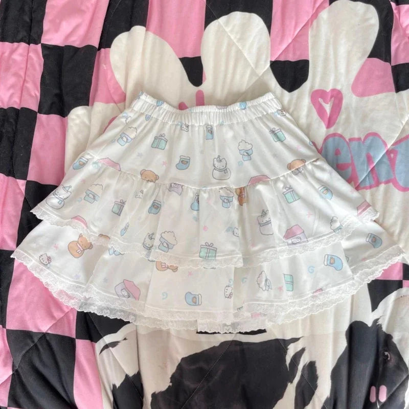 Lunivop Japanese Style Kawaii Mini Skirt Women Lolita Lace Sweet Pleated Skirts Harajuku Cute Y2k Ruffles Cake Layered Skirts