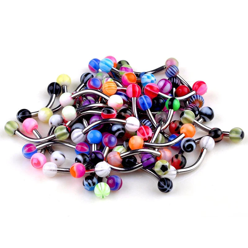 Lunivop 10/20/30PCS Stainless Steel Eyebrow Piercing Lot 16G Acrylic Tongue Piercing Snake Eyes Pack Eyebrow Rings Jewelry