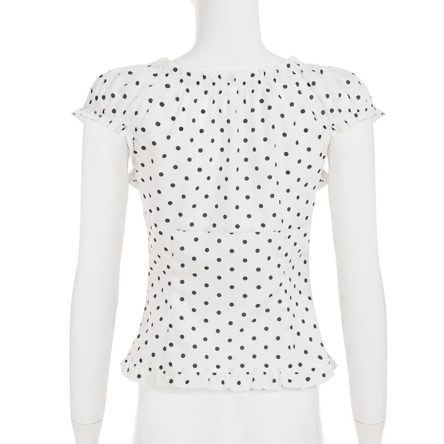 Lunivop Summer Women's Fashion Ins Korean Style Gentle Polka Dot Ruffle U-Neck Pleated Slimming Puff Sleeve Shirt For Women