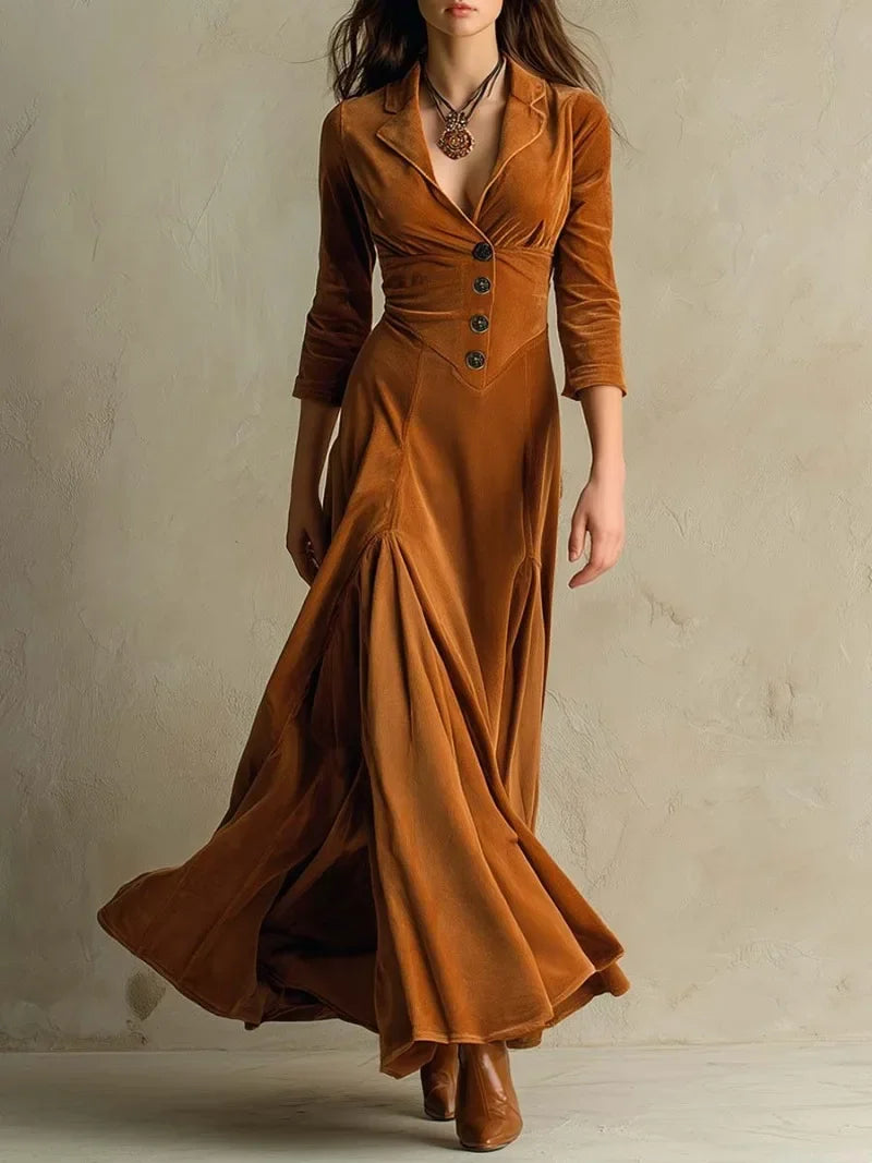 Lunivop Velvet Maxi Dress Women Vintage Fashion Notched Collar 3/4 Sle –  lunivop