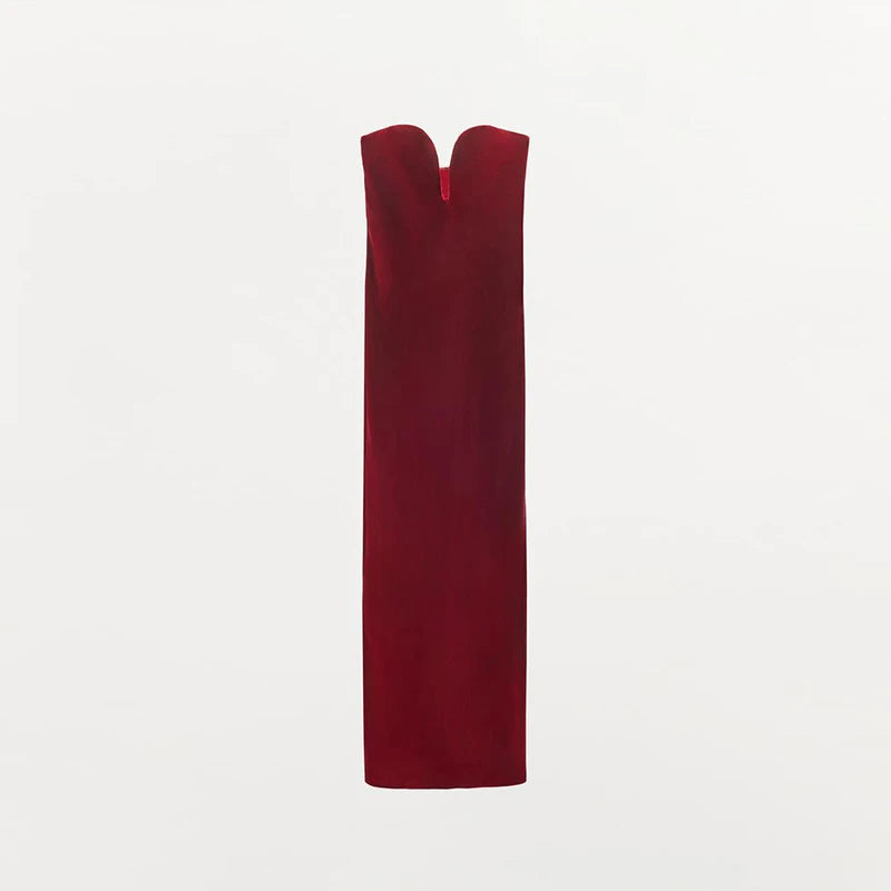 Lunivop  Burgundy Velvet Strapless Maxi Dress Sweetheart Neckline Side Zipper Bodycon Evening Elegant Women Vestidos Party Lady Gown