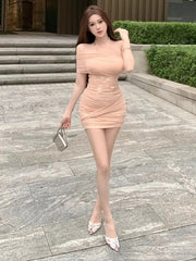Lunivop  Woman Sexy Sleeveless Halter Mesh Patchwork Flowers Elegant Slim Off Shoulder Party Dress Female Temperament Chic