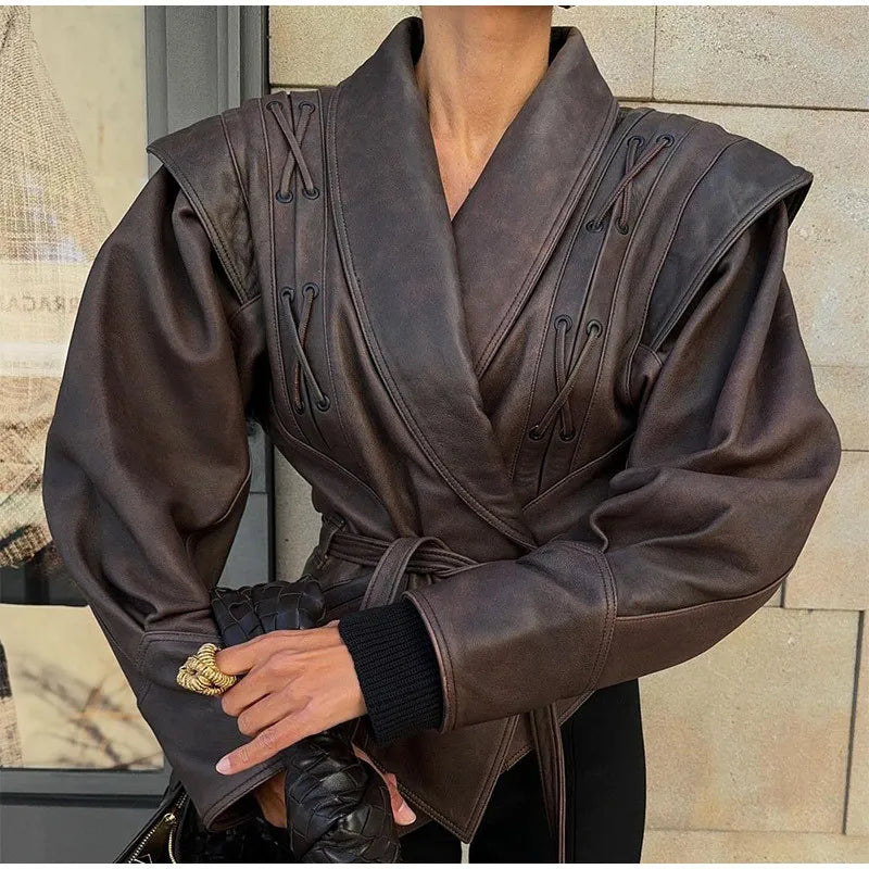 Lunivop Autumn and Winter Faux Leather Jackets for Women 2024 Chic Dropped Shoulder PU Jacket Coat Casual Office Lady Blouse