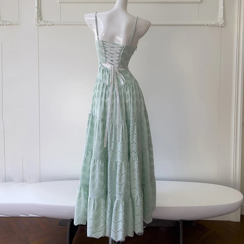Lunivop  New Item Fashion Women Party Long Dress Lace Patchwork Strapless Collarsilk Ribbon Female Suspender Dresses
