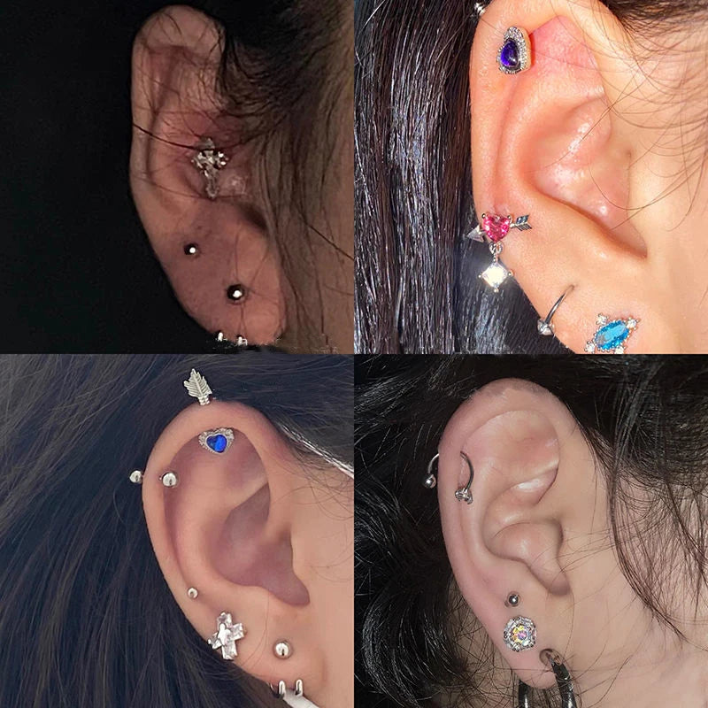 Lunivop Sweet Cool Stainless Steel Cross Moon Piercing Cartilage Stud Earrings for Women Girls Hiphop Punk Party Cosplay Jewelry