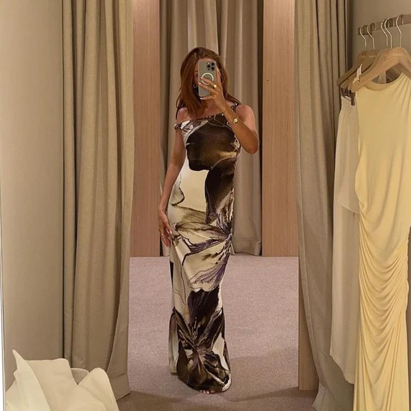 Lunivop Abstract Floral Print One Shoulder Long Dresses Elegant Sexy Wedding Party Summer Dress For Women 2024