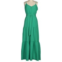 Lunivop  Woman Summer Style Spaghetti Strap Long Dress Lady Sleeveless Backless V-Neck Solid Color with Waist Slash Sundress