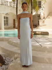Lunivop  Summer Fashion New Women's Commuting Style Strapless Sexy Temperament Satin Temperament Lace Up Long Skirt