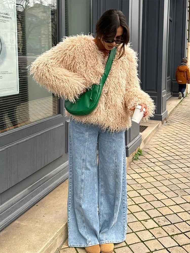 Lunivop Fluffy Faux Fur Short Solid Coats Women Elegant Luxury Long Sleeved Jackets Female Autumn Winter High Street Soft Warm Outwears