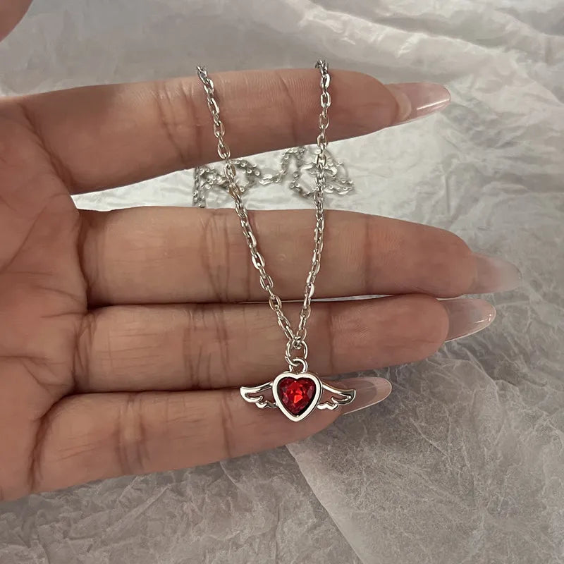 Lunivop Simple Red Glass Cross Cherry Strawberry Heart Pendant Necklace for Women Stainless Steel Jewelry Accessories