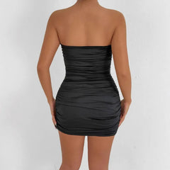 Lunivop  European American Sexy Fashion Dress Pleated Ribbon Off-shoulder Chest-wrapped New Women's Dress