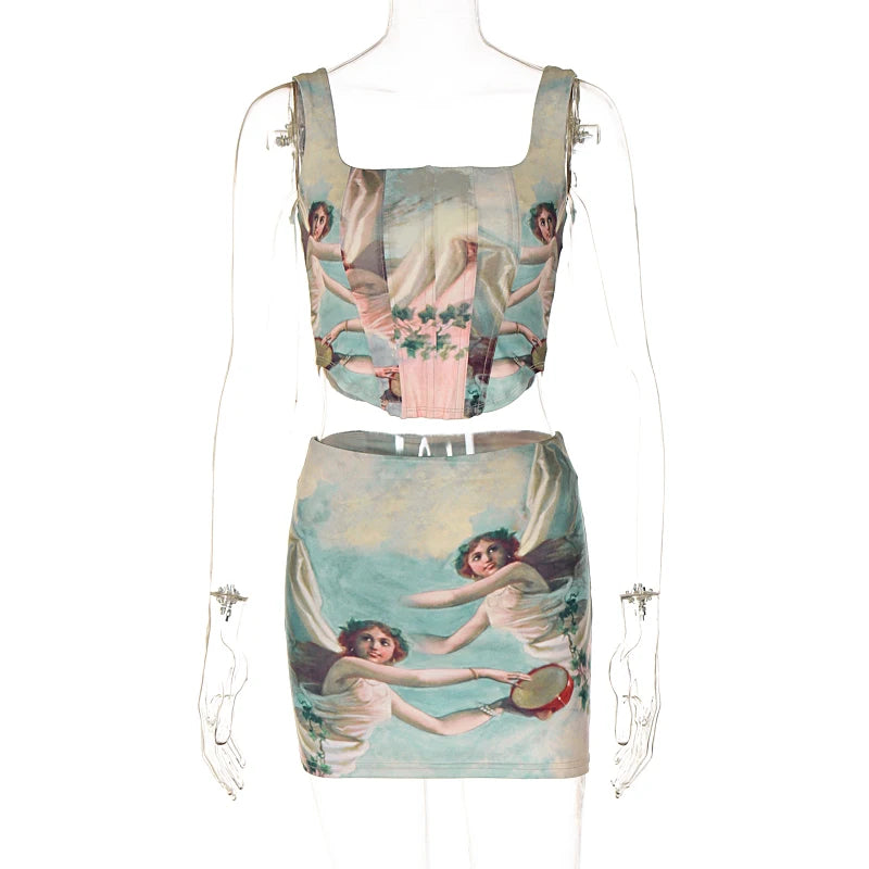 Lunivop Printing 2 Piece Skirt Matching Sets Crop Top Slim Summer Sexy Streetwear Party Club Event Vacation For Women Clothes