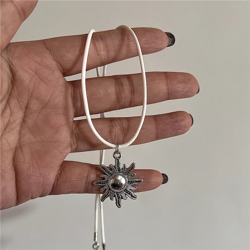 Lunivop Gothic Y2k Punk Fashion Vintage Sun Star Pendant Clavicle Chain Pearl Choker Necklace For Women Men Charms Grunge EMO Jewelry
