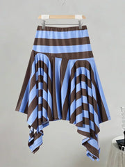 Lunivop  Striped Asymmetric Midi Skirt Women Sexy Elastic Pleated Hem Skirts Female Summer Lady Casual Vacation Bottom