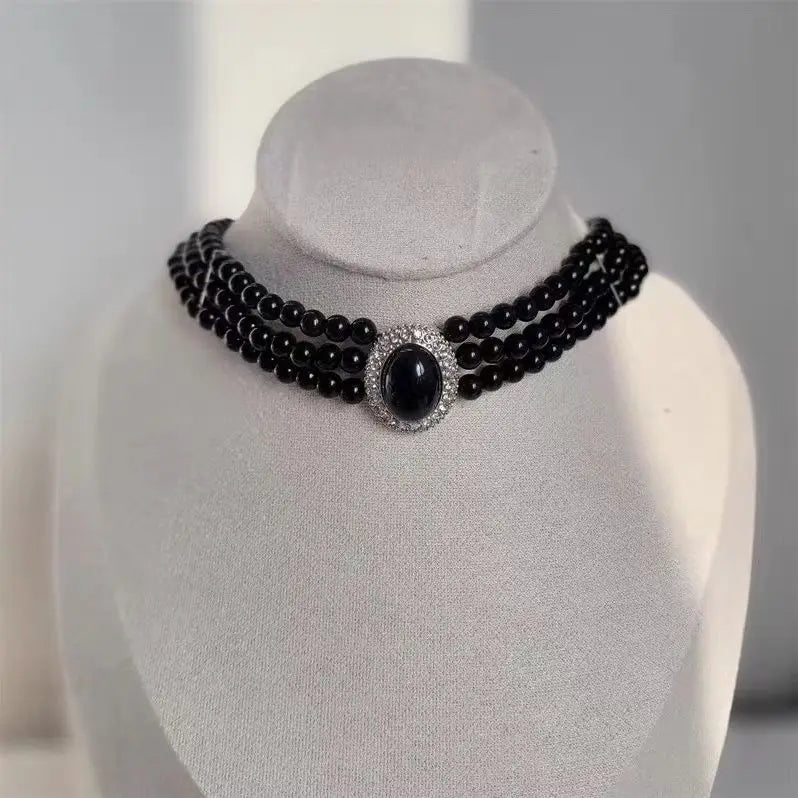 Lunivop Multi-Layer Black Imitation Pearl Necklace Bead Chain Punk Ladies Wedding Short Clavicle Necklac Girl Charm Banquet Jewelry