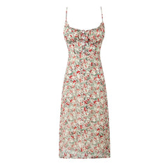 Lunivop  Summer Ruched Chest Flower Print Backless Sling Dress Holiday Woman Adjust Spaghetti Strap Dresses Beach Holiday Robe Vestidos