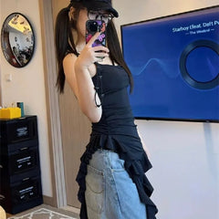 Lunivop  Oversize Irregular Ruffles Camisole Vest for Women Summer Sweet Subcultural Y2k Women's Clothing Black Camis Slim Fit Tops