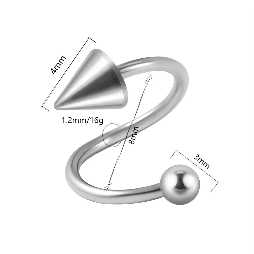 Lunivop 1PC 361L Surgical Steel Spiral Spiral Twisted Lip Ring Labret Ring Piercing Punk Spike Nose Ring Eyebrow Tongue Piercing Jewelry