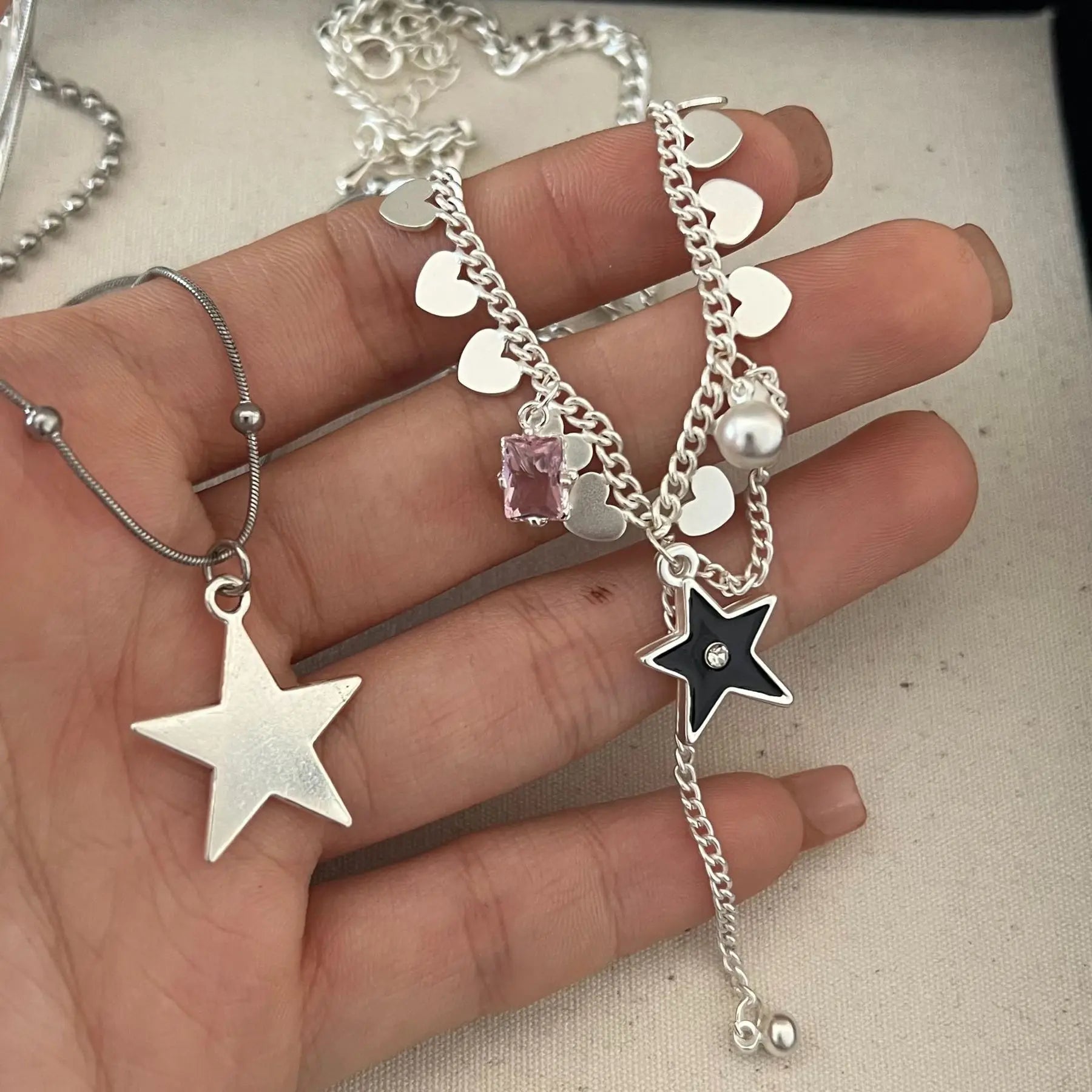 Lunivop Stainless Steel Star Pendant Necklace Layered Choker Charm Necklace Grunge Cyber Y2k Fairycore Subversive Archive