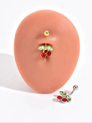 Lunivop  Cute Surgical Steel Plated Cherry Belly Button Ring for women Body Belly Piercing Fruit Navel Belly Button Rings