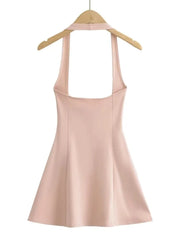 Lunivop  Sexy Women Slim Waist Open Buttons A-Lined Swing Party Robe Vestidos Summer Halter Slash Collar Backless Mini Dresses