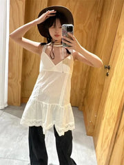 Lunivop  Lace Patchwork Camisole Vest Dresses Simple All-match Vestidos De Verano Mujer 2025 Summer New White Dress for Women