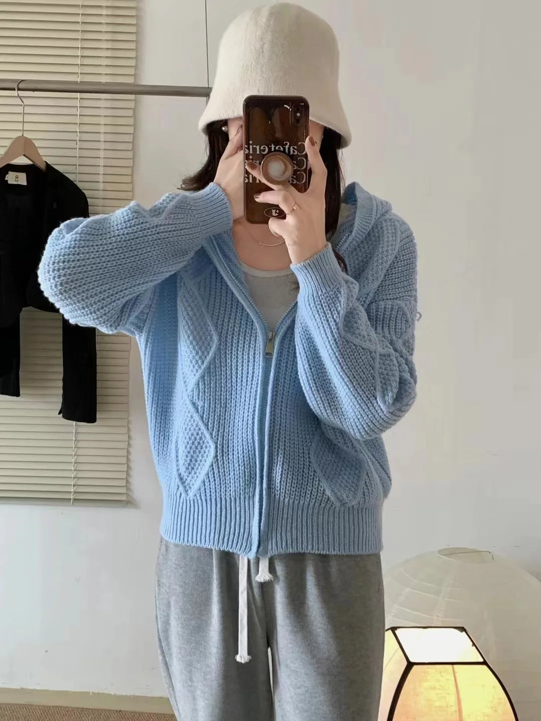Lunivop Women Zip Up Knit Cardigan Hooded Zipper Front Sweater Jacket Hoodie Teen-girl Fall Winter Casual Outfit