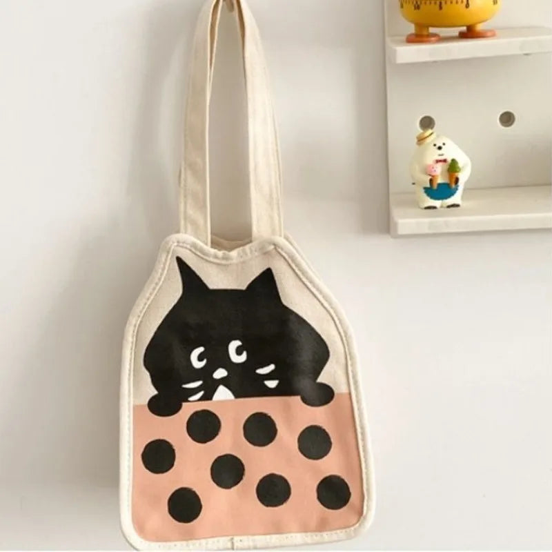 Lunivop Small Handbags for Women Korean Style Cute Cartoon Cat Canvas Bag 2024 Fashion Casual Portability Kawaii Print Bag