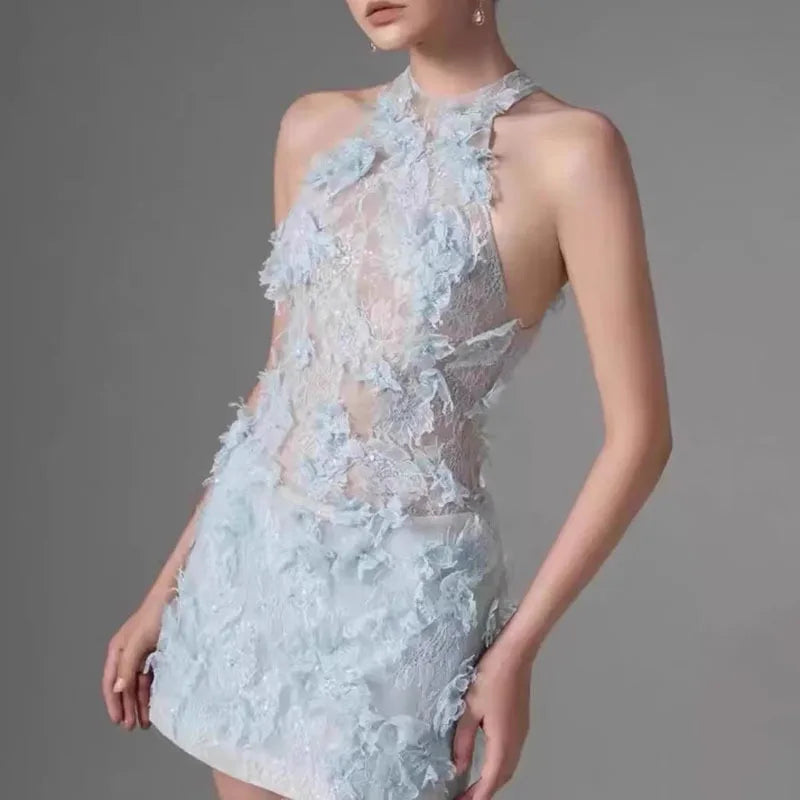Lunivop Fashion Women Dress Sleeveless Halter Solid Color 3D Butterfly Female Summer Party Dresses New Tide