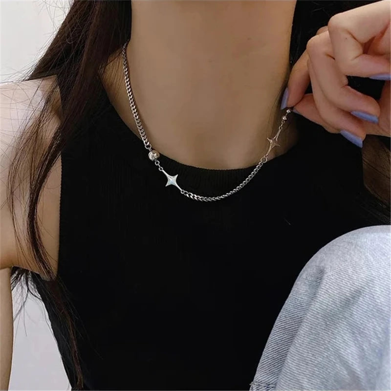 Lunivop Kpop Goth Silver Color Star Pendant Chain Necklace For Women Men Egirl Y2K Cool EMO Punk Aesthetic Grunge Jewelry Gifts